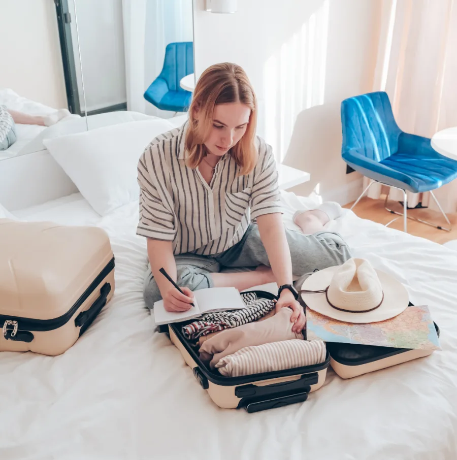 Woman planning travel with hopeful thoughts